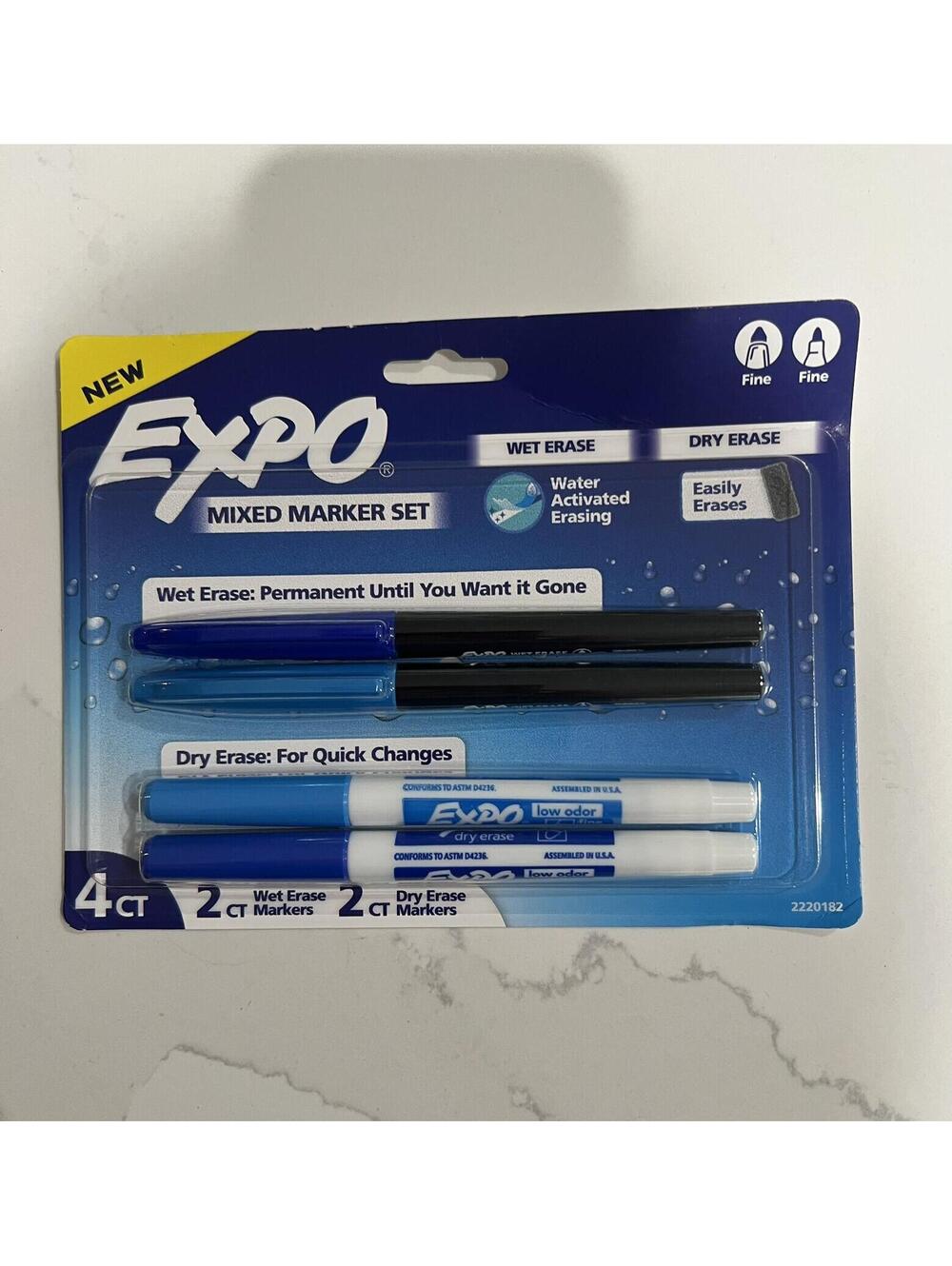3 PK, Expo Mixed Marker, 4ct (12) Wet & Dry Erase Fine Tip Low Odor Whiteboard,